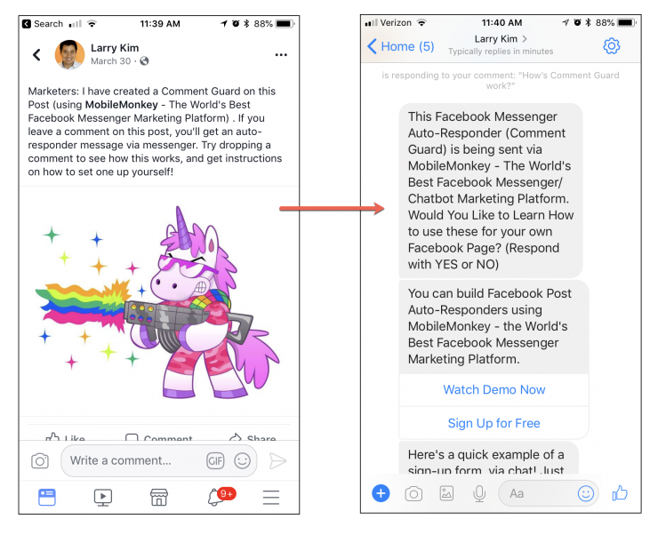 A comment guard or a Facebook post autoresponder can opt in users who commented in a post as Messenger subscribers.