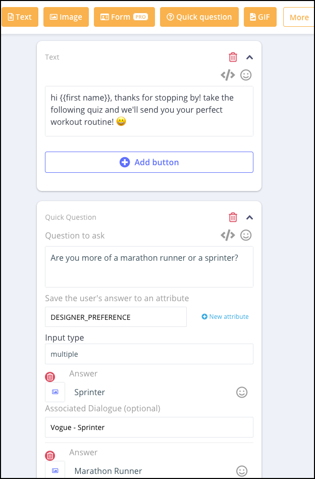 Through a Facebook Chatbot builder, you can create a dialogue that can ask your audience a series of questions.